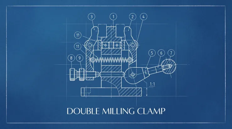 [일반기계기사 출제 문제] 더블 밀링클램프(Double Milling Clamp) 부품 조립 구조 및 작동