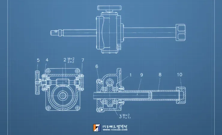 웜기어 이송장치 투상 연습 썸네일