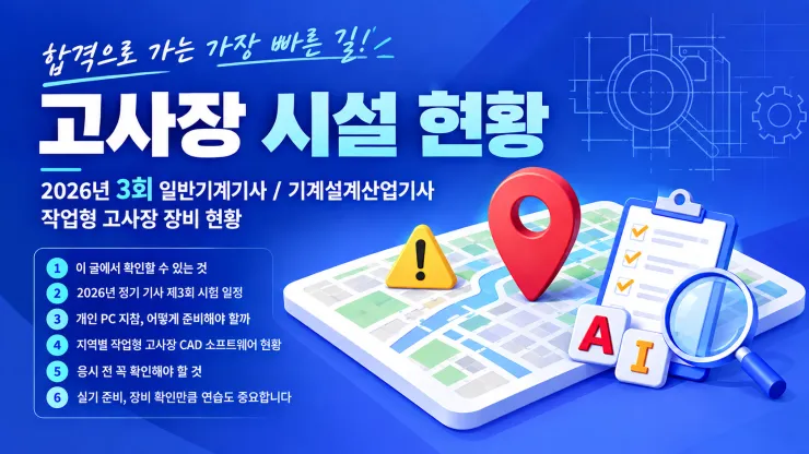 2026년 정기 기사 제3회 일반기계기사·기계설계산업기사 작업형 고사장 CAD 장비 현황