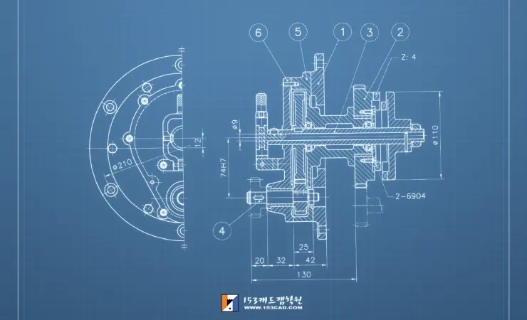 동력절환장치 투상 연습 – 클러치와 스퍼기어 조립 해설