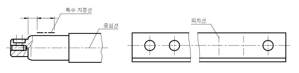기어 피치선 및 본체 열처리 특수지정선 드로잉 사례